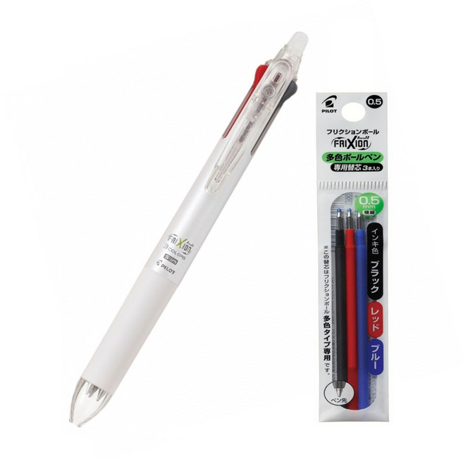파이롯트 프릭션 지워지는 멀티 볼펜 0.5mm 리필심 세트, 3색 펄화이트 1개+리필 혼합 3개입 1개
