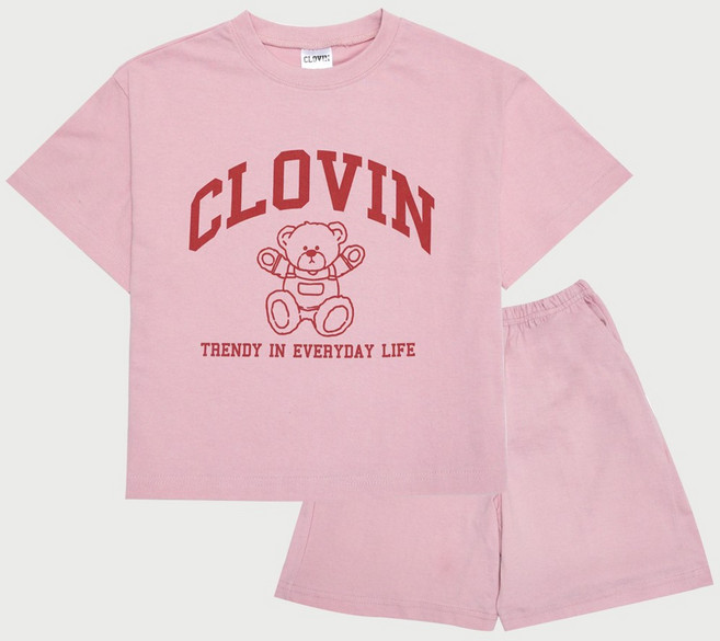 [5호 7호 9호 11호] 클로빈 키즈 오버핏 곰돌이 레터링 상하복 세트 남아 여아 등원룩 여름 반팔 반바지 등원복