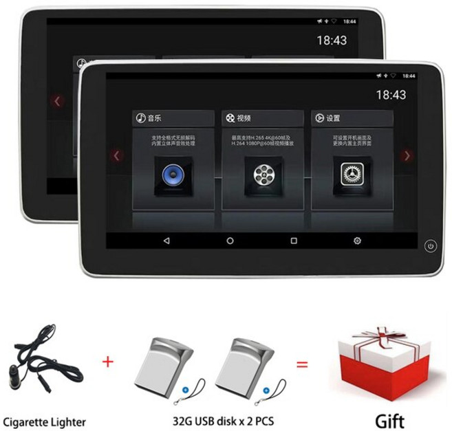 자동차 머리 받침 좌석 모니터 11.6 인치 안 드 로이드 10.0 4K HD 1080P WIFI 미러 링크 영화 MP5 비디오, 02 Two Pcs