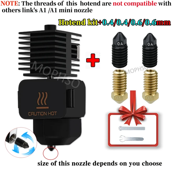 Bambu lab A1 미니 핫 엔드 키트 경화 강철 노즐 Bambu lab A1 핫 엔드 3D 프린터 액세서리 용 0.2/0.4/0.6, 01 Hotend-Bk44Br66, 01 0.6mm