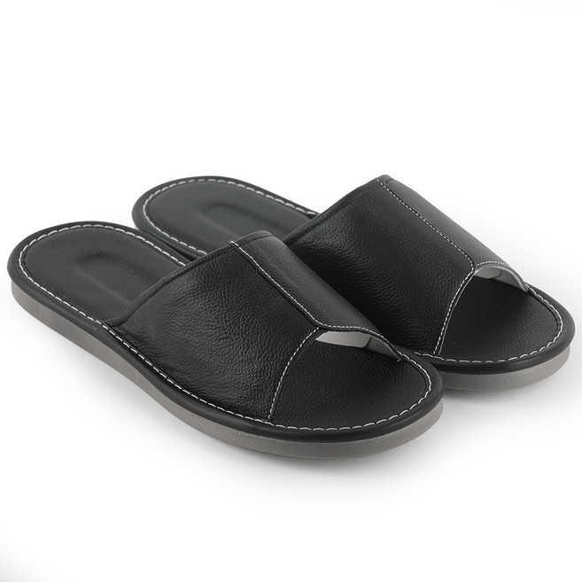 천연소가죽 사무실 거실 실내화 실내 슬리퍼 거실화, 1개, 블랙