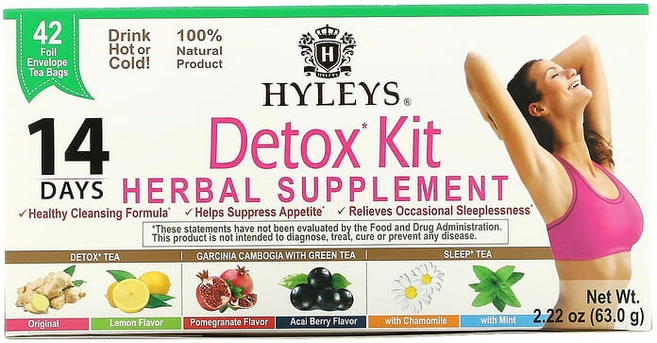 Hyleys Tea 14일 디톡스 키트 여러 가지 맛 포일 포장 티백 42개 63g(2.22oz) HYT-01596, 기본, 1 - 쿠팡