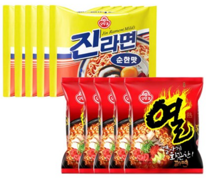 오뚜기 열라면 5개 + 진라면 순한맛 5개 1개, 10개
