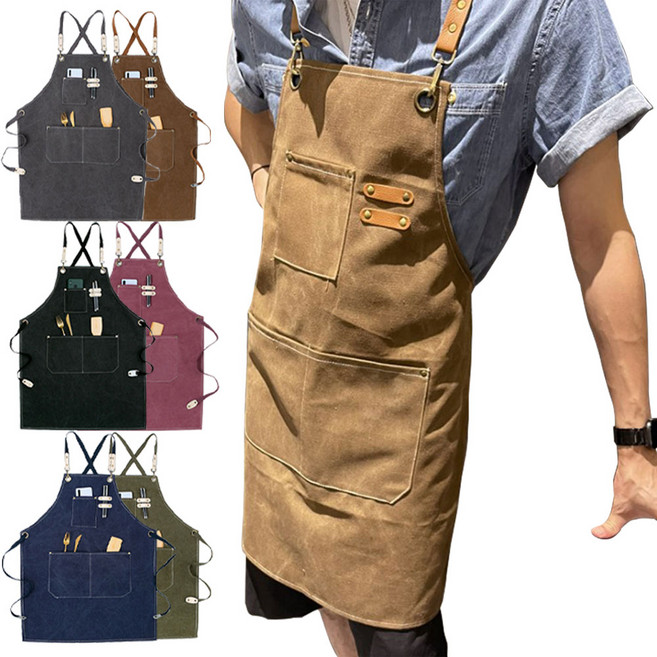 픽온해 블루마운틴 바리스타 캔버스 앞치마/카페 미용 공방 미술 네일 김선호 애견 홍반장 자수 각인 에이프런, 자메이카 그린, 1개