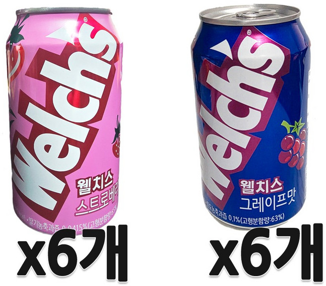 웰치스 탄산음료 포도 355ml x 6p + 딸기 355ml x 6p, 12개