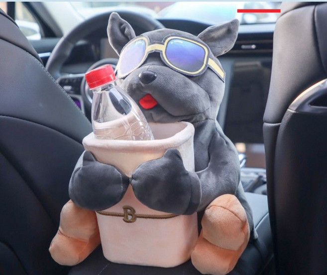 블라벨리 사회 강아지 차량용 티슈 케이스 쓰레기통 다용도 수납 케이스 투인원 차량용 종이팩HY030, 1개, 사진색