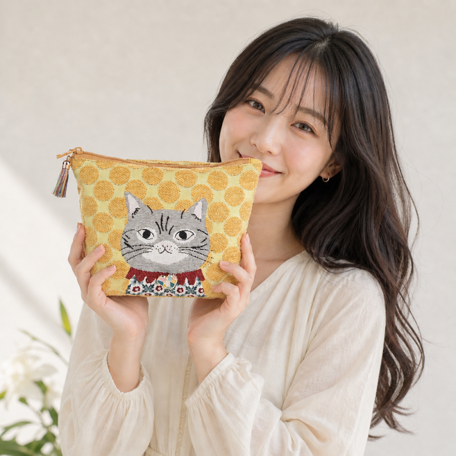 일본정품 쿠수구루 팔러 스즈란당 셰닐 재가드 파우치 (고양이)