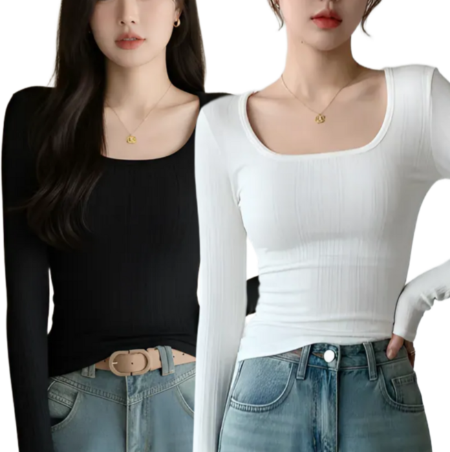 집가치 여성 긴팔티 이너 골지 슬림 유넥 티셔츠 세트