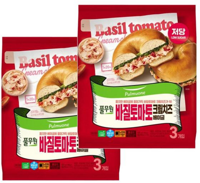 풀무원 바질토마토 크림치즈 베이글 435g 2개