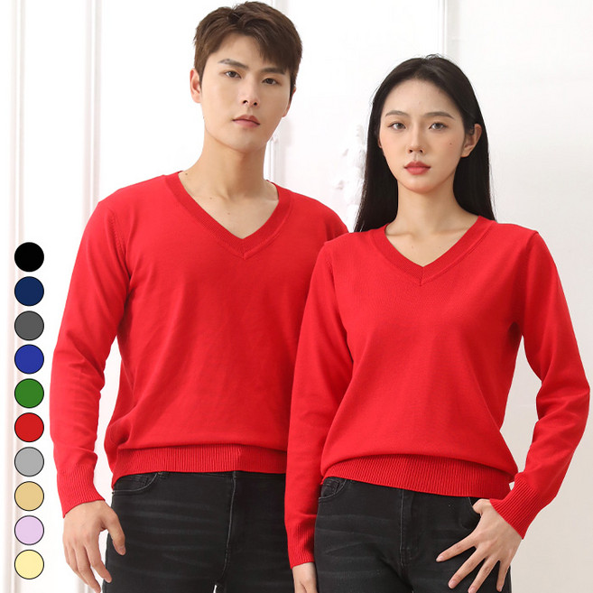 텐클로 빅사이즈 (85~120) 남여공용 브이넥 비스코스 스판 니트티