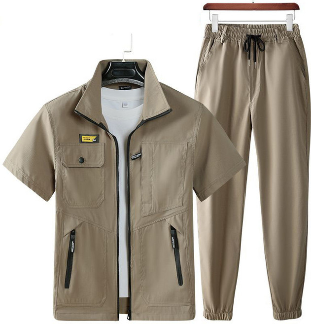 WEIHAN 남성 스판 냉감 아이스 집업자켓 +조거 팬츠 투피스 캐주얼 팬딩 팬츠 작업복 세트 여름