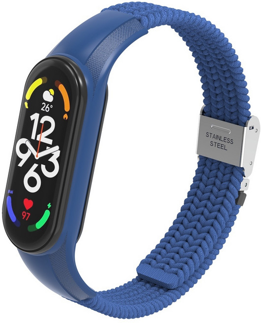 快拆式 尼龍編織錶帶 適用 小米手環 7 6 5 Redmi Watch 4 錶帶, 冷藍調節卡扣,小米手環7/6/5/4/3-帶框, 1個