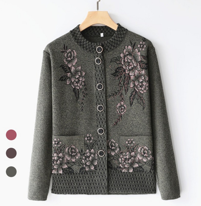 에쥬아 중년여성 니트 자켓 할머니옷 긴팔 가디건 스웨터