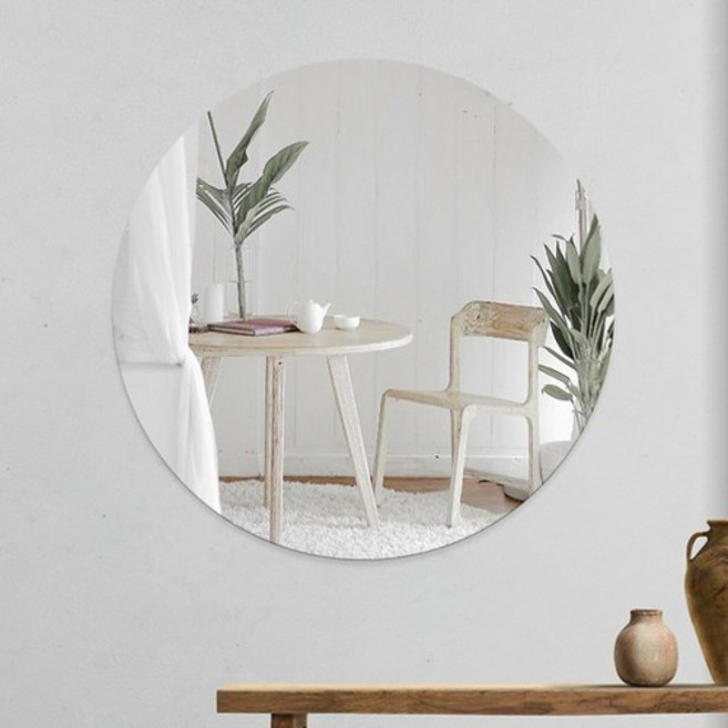 무타공 접착식 부착형 아크릴 거울, 원형거울(40x40cm)