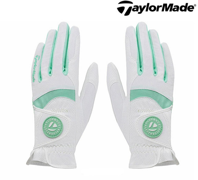 테일러메이드 여성용 티-아이스 레이디 COOL 여름용 골프장갑 양손세트, 화이트/그린, 1개
