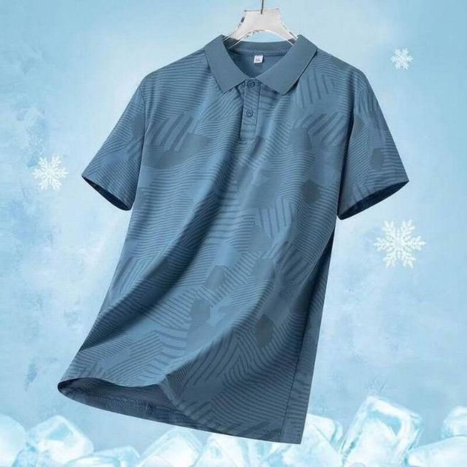 polo衫男短袖夏季薄款寬鬆透氣Polo男士吸濕排汗v領POLO衫白色t恤夏天翻領高爾夫球衫顯瘦防皺休閒上衣大尺碼男裝T, 4XL(建議體重87.5-95公斤), 霧藍