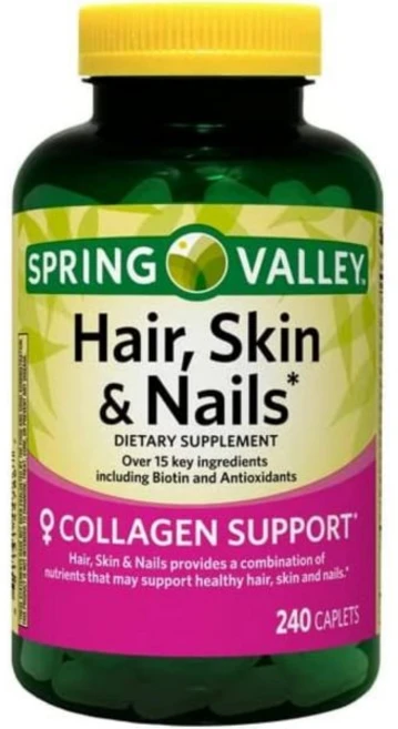 스프링 밸리 헤어 스킨 & 네일 비오틴 콜라겐 포함 20가지 이상 성분 240개 캡렛, 스프링 밸리 헤어 스킨 & 네일 비오틴 콜라겐 포함 2, 1개 - 쿠팡
