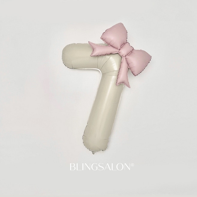 블링살롱 핑크 베이지 대형 숫자풍선 40인치 리본 데코 생일파티 돌잔치 포토존 파티 풍선, 숫자 7