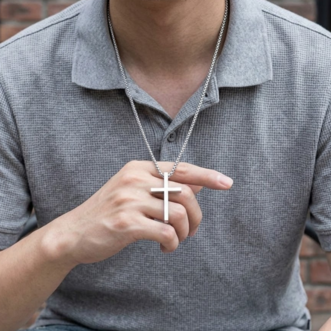 보니따민 빈티지 써지컬스틸 십자가목걸이