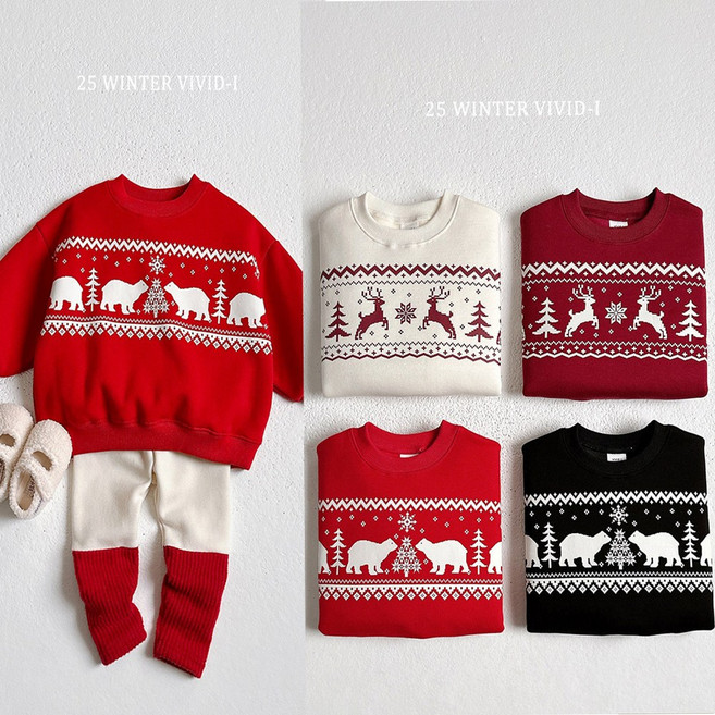 크리스마스맨투맨 돌 아기 유아동 키즈 주니어 초등 저학년 눈꽃 노르딕 루돌프 티셔츠