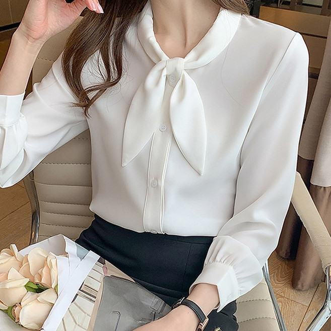 드마엘_마가릿 리본 스카프 긴팔블라우스(2color) 데일리 데이트룩 하객룩 오피스룩