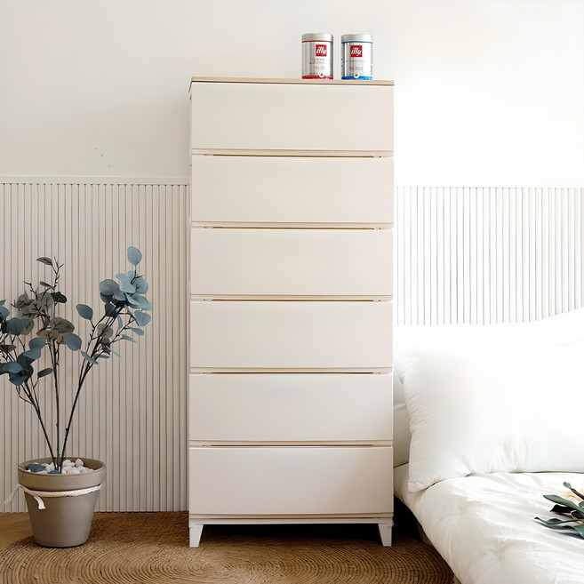 보노하우스 세라비 우드상판 와이드형 서랍장, 크림, 6단