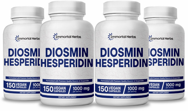 Immortal Herbs 디오스민 헤스페리딘 1000mg 복합체 150캡슐 시트러스 바이오플라보노이드 풍부 과일 추출물 최대 강도의 디오스민 보충제, 4개, 150회분