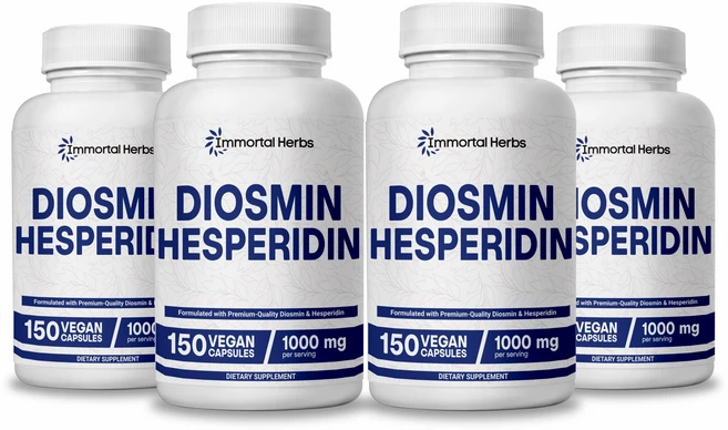 Immortal Herbs 디오스민 헤스페리딘 1000mg 복합체 150캡슐 시트러스 바이오플라보노이드 풍부 과일 추출물 최대 강도의 디오스민 보충제, 4개, 150회분 - 쿠팡