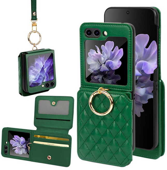 오이키 Z플립케이스 폭신한 레더 휴대폰 케이스 카드 지폐 지갑 + 스트랩