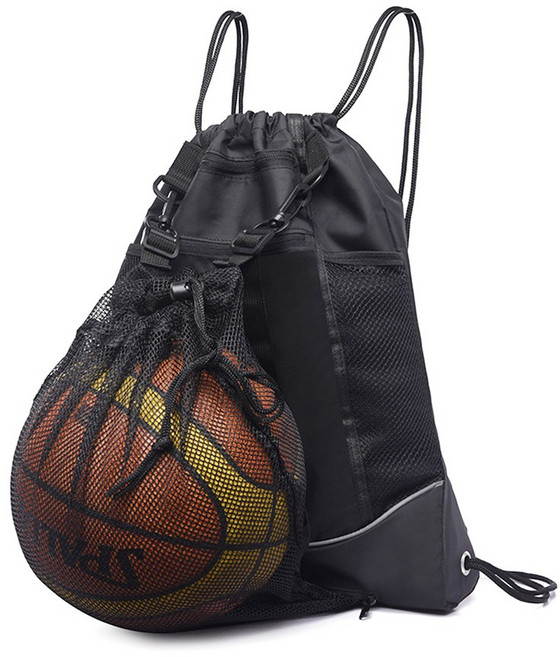 籃球束口背包 多功能運動訓練收納袋, 黑色, 1個