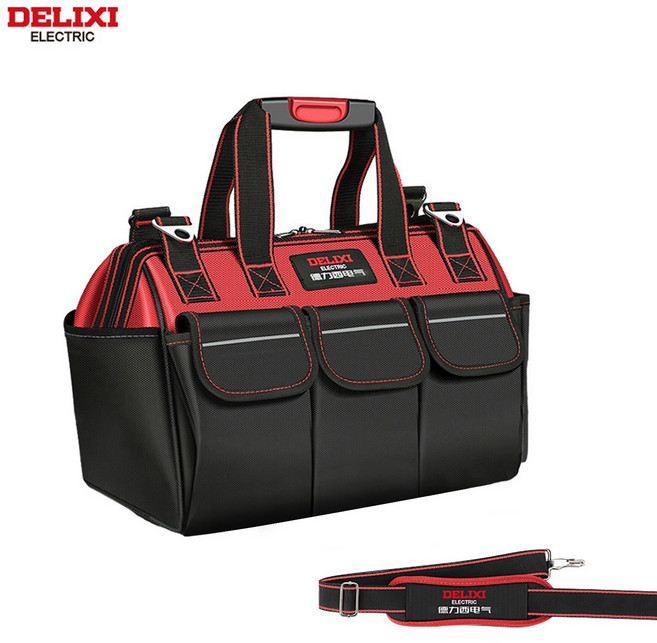 DELIXI ELECTRIC 옥스퍼드 다용도 공구가방 방수 내마모 도구 수납백 작업용 공구함 두꺼운 방수 툴백 방수 어깨끈 포함 (13/16/18인치), 1개