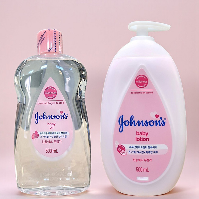 존슨즈 베이비 핑크로션 500ml + 베이비 오일 500ml, 1