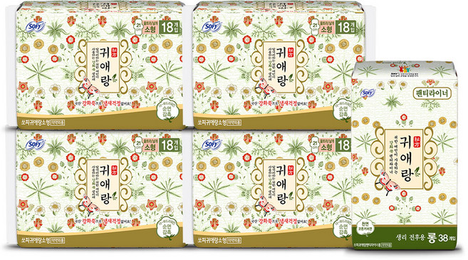 쏘피 귀애랑 소형 18P x 4팩 + 라이너 롱 38P