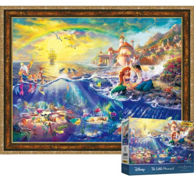 퍼즐피플 디즈니 킨케이드 명작 500피스 직소퍼즐, 1개, 인어공주 500피스 액자포함(엔틱골드)