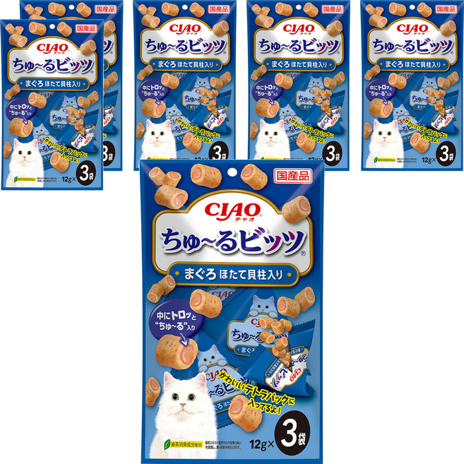 INABA CIAO 啾嚕 迷你肉泥夾心卷, 鮪魚 + 干貝, 36g, 6袋