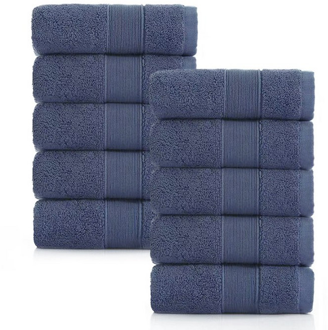 록신 호텔수건 타월 코면사 부드러운 540GSM 40수, 10개, 네이비 블루