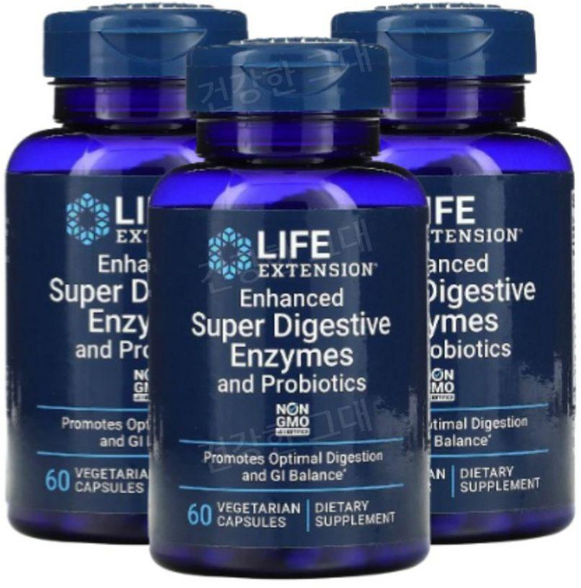라이프익스텐션 소화 효소 프로바이오틱스 60베지캡슐 3개 자낭균류 아스퍼질러스 오리제 누룩곰팡이 고초균 바실러스 코아귤런스 MTCC5856 펙티나아제, 60정