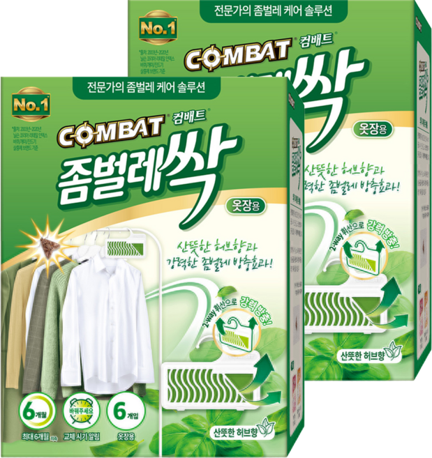 컴배트 좀벌레싹 옷장용 허브향 방충제 6p, 18g, 2개
