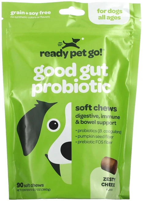 Ready Pet Go 프로바이오틱 터미 트리츠 반려견용 소화를 돕는 간식 모든 연령 치즈맛 소프트 츄 90개 Go (레디 펫 고), 90 개, 1개 - 쿠팡