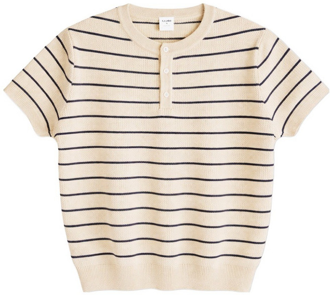 일루소 남성용 웨이브 단가라 헨리넥 반팔 니트