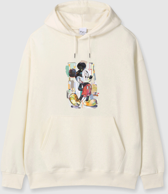 디즈니 미키 콜라쥬 남녀공용 오버핏 프린팅 헤비 쭈리 후드 티셔츠