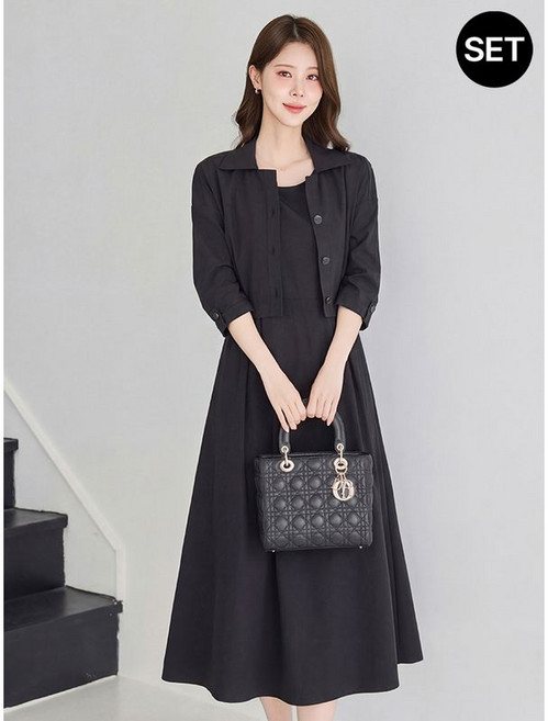 모리스커밍홈 크롭 자켓 플레어 롱 원피스 세트 M2603SE026B