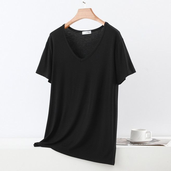 여성 빅사이즈 모달 브이넥 반팔티 루즈핏 여름 기본티 홈웨어 데일리 티셔츠 WXG-2019