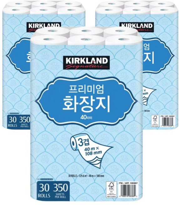 커클랜드 시그니춰 프리미엄 3겹화장지, 3개, 30롤