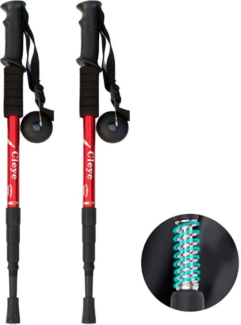 누아니 간편한 접이식 등산 스틱 2p, 1개, 레드