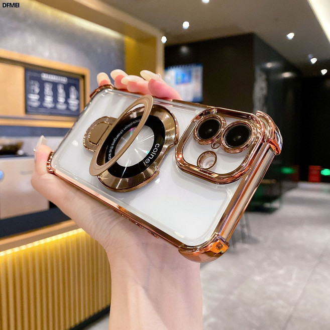 DFMEI 金屬磁吸支架全包電鍍透明四角防摔軟套