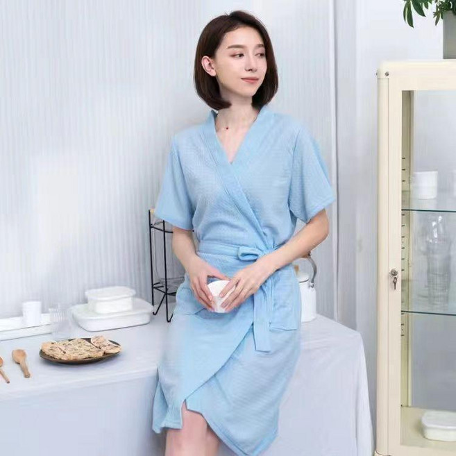 華夫格男女長袖睡袍 春秋薄款寬鬆浴衣