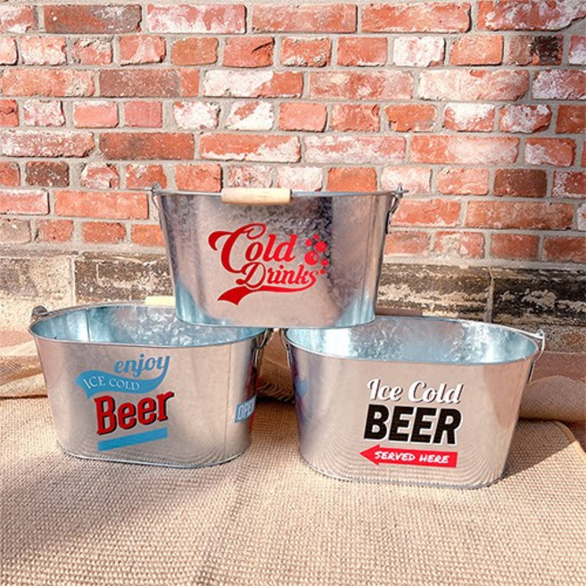 [왓위셀] 다용도 캠핑 양동이 바스켓 얼음통 아이스버킷 양철통 맥주통 양철소품, 콜드드링크, 1개