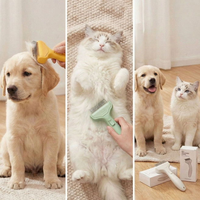 마이펫봇 고양이 강아지 저자극 원터치 브러쉬 반려동물 슬리커 털제거 엉킨털 죽은털 제거 빗 셀프미용 고급형, 옐로우, 1개