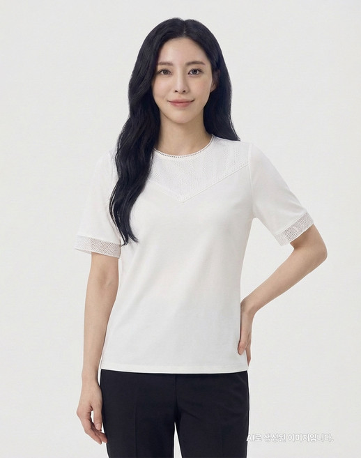 샤트렌 메쉬 브이넥 패턴 반팔 티셔츠_HCCMTS107